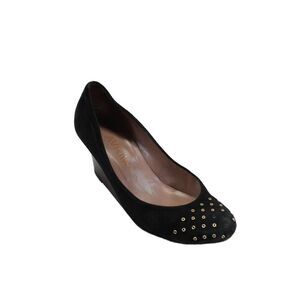 Avril Gau Women's Round Toe Studs Suede Slip-On Wedge Shoes Black Size 6